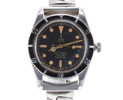 Extremely Rare Tudor Oyster Submariner stainless steel gentleman's wristwatch, ref. 7923, serial no. 2180xx, the black 'Swiss