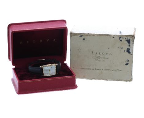 Bulova rectangular gold plated and stainless steel gentleman's wristwatch, circa 1955, case no. A646xxx, rectangular silvered