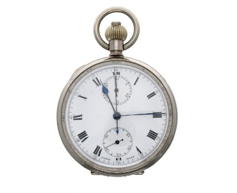 Swiss nickel cased centre seconds chronograph lever pocket watch, the gilt movement with compensated balance and regulator, t