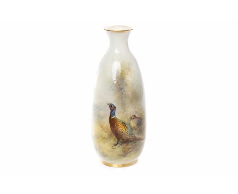 EARLY 20TH CENTURY ROYAL WORCESTER OVOID VASEpainted with pheasants, signed J. Stinson, with gilt rim and base, 14cm high