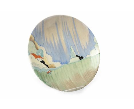 CLARICE CLIFF BIZARRE NEWLYN PATTERN PLATEc. 1935, hand painted on glaze, honeyglaze, of circular form, signed to base, 23cm 