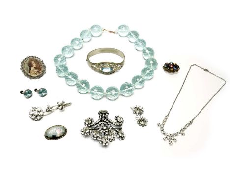 1930s costume jewellery, including: a Renaissance Revival portrait miniature brooch, in an 800 standard white metal mount; a 