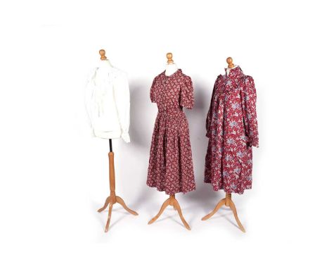 1970s Laura Ashley, comprising: a brushed cotton and wool mix smock dress, UK size 10; a white cotton flounced blouse with la