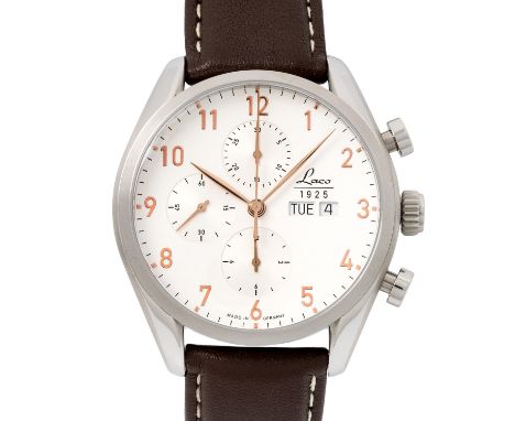 LACO 1925 NEW YORK  "UNGETRAGEN" Ref 861586 Herren Chronograph. Edelstahl. Saphirglasboden. Automatik-Werk Kal. Valjoux 7750 