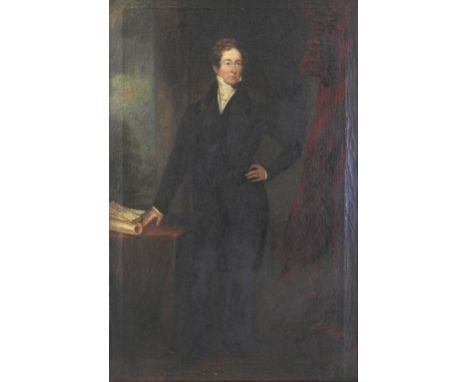 Manner of Sir Thomas Lawrence (1769-1830)
Portrait of Sir Robert Peel, full length standing wearing a black coat
bears inscri