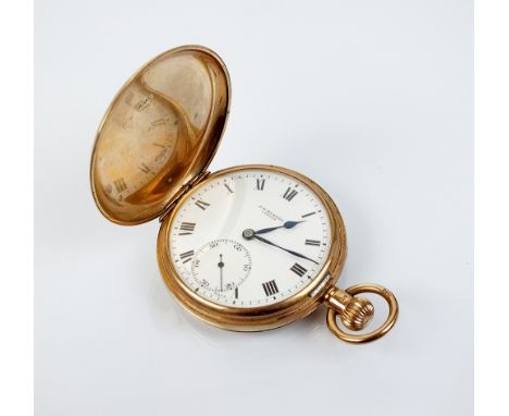 A Gentleman's 9ct gold J.W. Benson full hunter pocket watch, the white enamel dial with black Roman numerals and subsidiary s