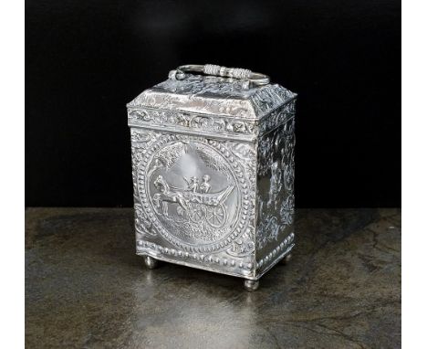 An early 20th century Dutch silver tea caddy, Boaz Moses Landeck, import mark for Chester 1909, the rectangular caddy with em
