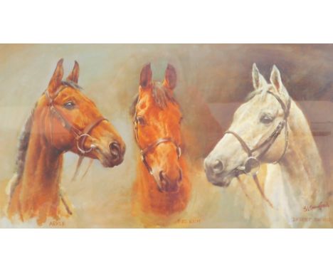 S L Crawford (British, 20thC). Three Kings; Arkle, Red Rum and Desert Orchid, print, 34.5cm x 52.5cm.