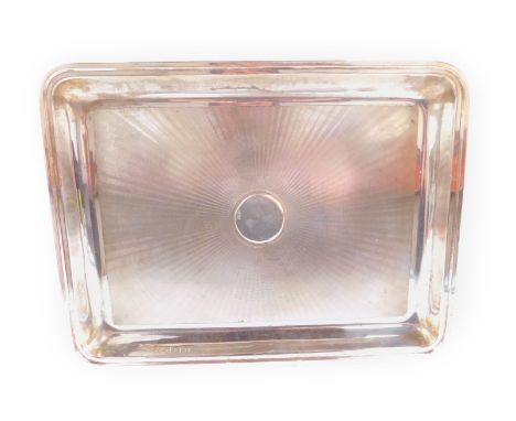 A George V silver rectangular tray, with engine turn decoration, Martin Hall &amp; Co Ltd, Birmingham 1914, 20.35oz.