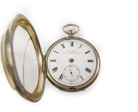 A George V silver cased gentleman's pocket watch, by Kendal &amp; Dent, London, key wind, open faced, circular enamel dial be