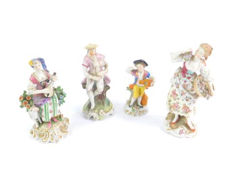 A Samson Derby porcelain figure of a seated lady playing a lute, aside a lamb, with floral bocage, raised on a rococo scroll 