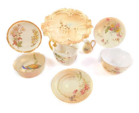 A group of Royal Worcester and Locke &amp; Company Worcester blush porcelain, including dishes, saucers, sugar bowl, miniatur