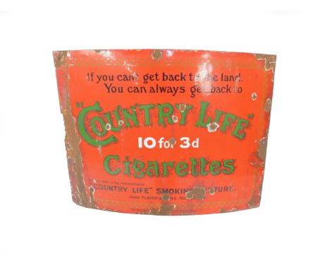 A Country Life Cigarettes enamel advertising sign, If You Can't Get Back To The Land You Can Always Get Back to Country Life,