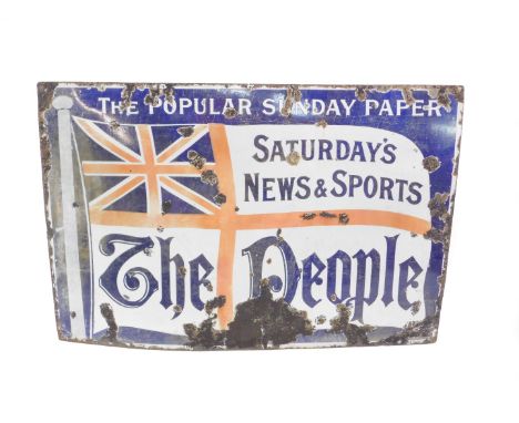 A The People enamel advertising sign, The Popular Sunday Paper, Saturday's News and Sports, 61cm H, 91cm W.