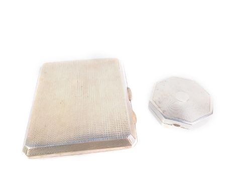 A George VI silver cigarette case, with engine turned decoration, rectangular reserve, Birmingham 1946, together with a Georg