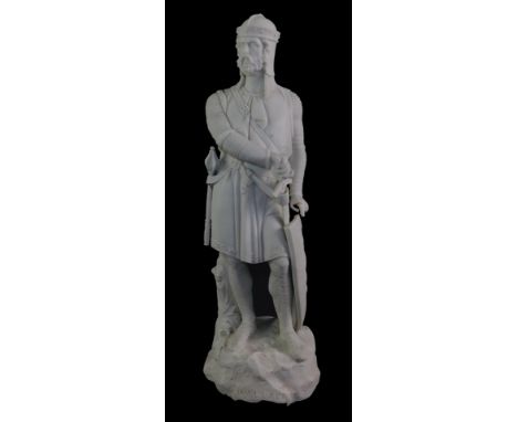 After William Beattie. A parian figure of Sir William Wallace (Braveheart), c1870, modelled standing with a sword, shield and