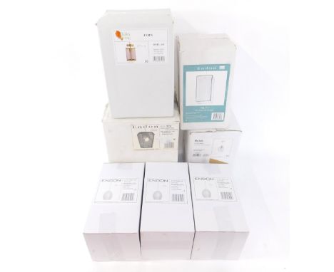 *Pendant and hall lights, including a Dar Hutch pendant, Endon Oskar pendant, and an Oak's lighting Fern lantern. (7, boxed)