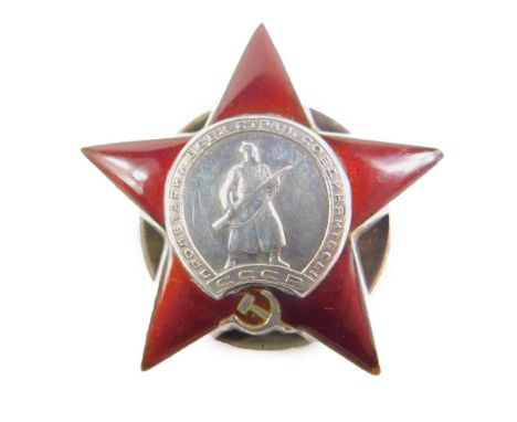 A USSR WWII silver and red enamel Red Star Order badge.
