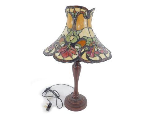 *A Tiffany style table lamp on a faux metal base, decorated in the Samatha pattern, 63cm H, 41cm Dia. (boxed)