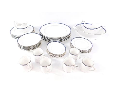 A Spode Porcelain part dinner and coffee service decorated in the Lausanne Platinum patttern, seconds, comprising vegetable d
