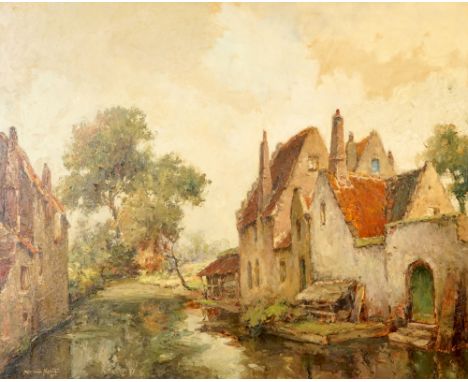 Alfred Van Neste (Bruges, 1874-1969), A view along the canal, gedat. 1894, oil on canvas Dim.: 122 x 102 cm (frame) Dim.: 98 