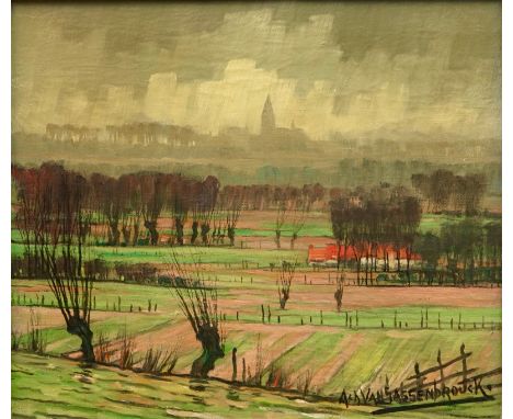 Achiel Van Sassenbrouck (1886-1979), A rural view near Tielt, oil on canvas Dim.: 54,5 x 49,5 cm (frame) Dim.: 39 x 33,5 cm C