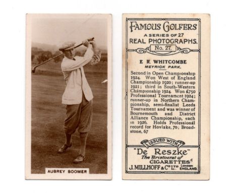 A set of 27 Millhoff 'Famous Golfers' cigarette cards circa 1928, together with 2 Cope Bros 'Cope's Golfers'.Buyer’s Premium 