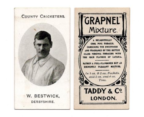 An album containing a part-set of approximately 199 (of 238) Taddy 'County Cricketers' cigarette cards circa 1907.Buyer’s Pre