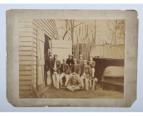 PHOTOGRAPH. A mounted albumen-print photograph of the Oxford University rowing eight for 1865, the reverse with the names and