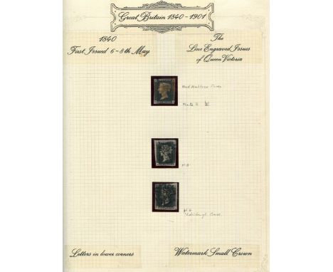 Great Britain stamps in three albums from 1840 1d black (6), 1841 1d red brown and 2d blues, postmarks, 1d red plates, surfac