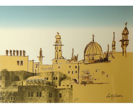 Yaacov Agam, Israeli (1928) Monotype, "The Wailing Wall". Signed and Numbered 1/1, Artist's Label en verso. Good Condition or