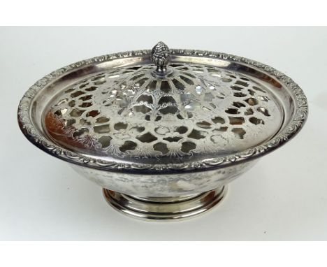 Vintage International Sterling Silver "Prelude" Bowl with Silver Plate Reticulated Flower Frog. Bowl Measures 3-1/2 Tall, 9-3