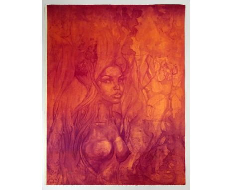 John Pitre, American/Florida (b 1942) Original Color Lithograph. "Creole Lady" Signed in Pencil Lower Right and Numbered 1/25
