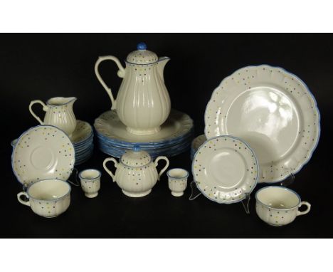 Forty-Four (44) Piece Tiffany & Co. Hand painted Porcelain Breakfast Set. Multi-Colored Polka Dot Motif. Signed Hand Painted 