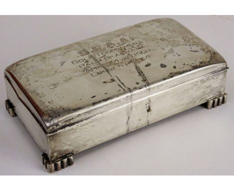 Vintage Poole Sterling Silver Footed Box. Wood Lined. Inscribed: S.F.A.A. Golf Tournament Palm Beach, FLA April 24-29, 1960 L