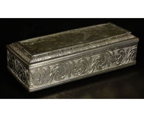 Antique Hand Chased Dutch Silver Large Snuff Box. Chased Motif Depicting Windmills, "Winter", "Herest", Scroll and foliate Mo