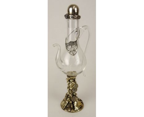 Judaica Silver Mounted Grape Crystal Wine Decanter, with Crystal and Silver Grapes Stopper. Judaica Reticulated Grape Silver 