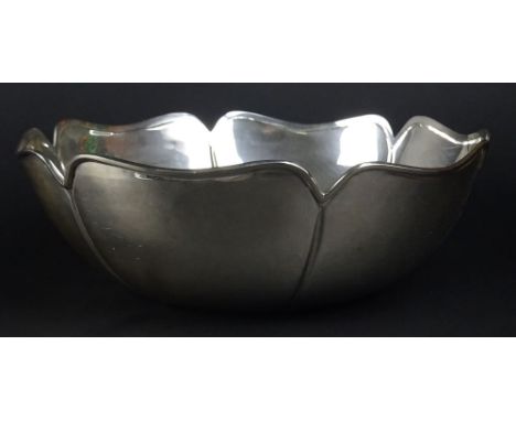 Sterling Silver Lotus Shaped Bowl. Signed 925. Light Ding or in Good Condition. Measures 3 Inches Tall, 9-1/2 Inches Diameter