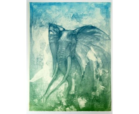 John Pitre, American/Florida (b 1942) Original Color Lithograph. "The Elephant" Signed in Pencil Lower Left and Numbered 1/25