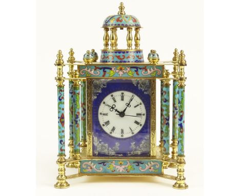 Vintage 20th Century Chinese Cloisonné, Enamel and Brass Clock. Signed with Metal Tag Made In Peoples Republic of China. Pitt
