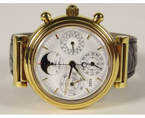 Man's IWC DaVinci 18 Karat Yellow Gold Chronograph Watch with White Perpetual Calendar Dial with Moon Phase #2618578 with Cro