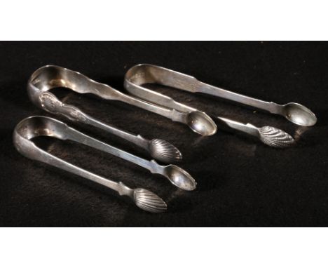 Three pairs of Victorian Scottish silver sugar tongs CONDITION REPORT: James Mackay of Edinburgh fiddle pattern, no date, goo