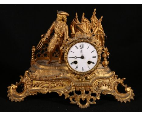 Miroy Freres gilt spelter mantel clock, 25cm tall