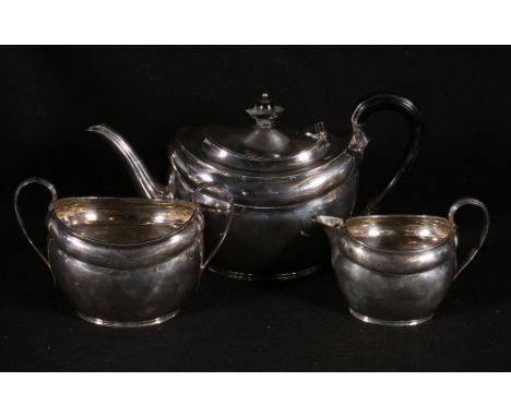 20th century three piece silver teaset by Wilson and Sharpe of oval form, Sheffield, approx 902g