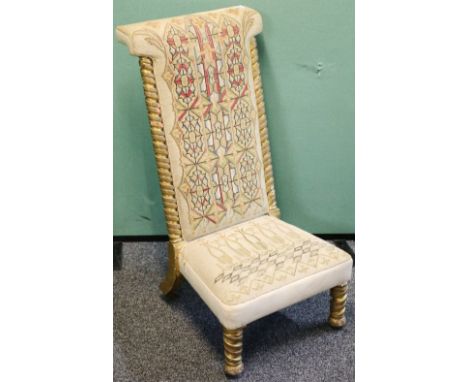 Victorian gilt wood prie-dieu upholstered in tapestry fabric