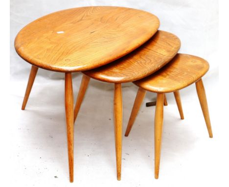 Nest of three Ercol elm occasional tables