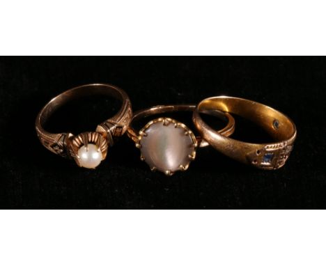 18ct gold pearl ring, a 15ct gold sapphire and diamond ring and another (3) CONDITION REPORT: Approx 6g