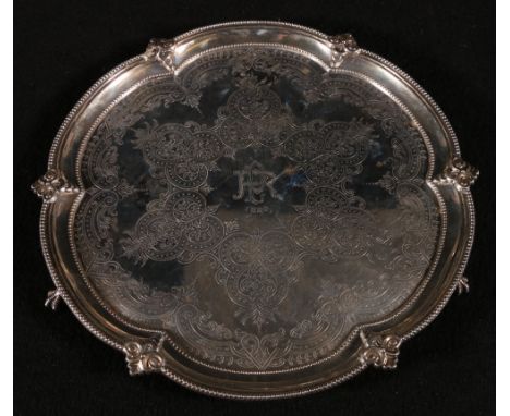 Victorian silver tray of lobed circular form, Sheffield marks