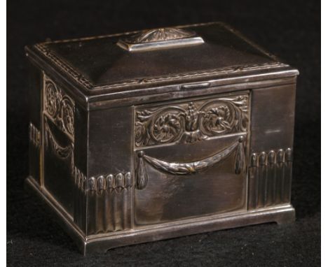 WMF silver plated jewellery casket with neo-classical architectural relief decoration, 18cm