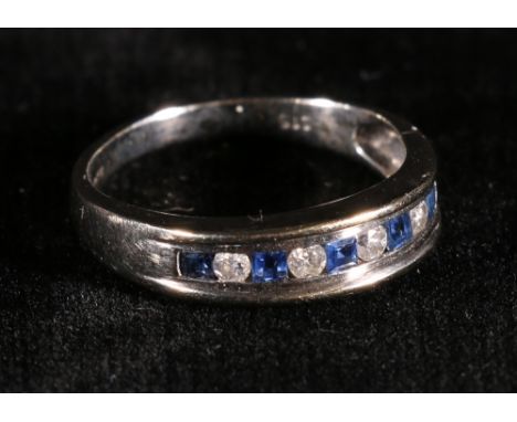 9ct gold white stone and sapphire set ring, size P